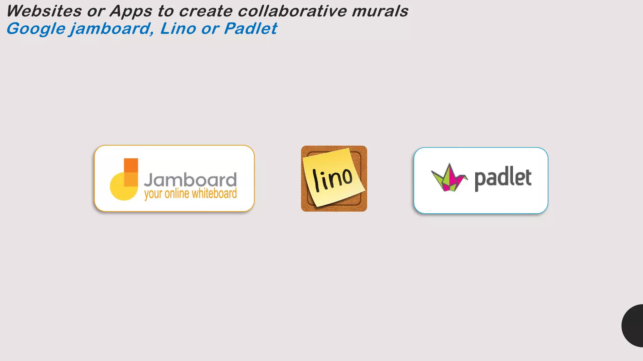 Websites or Apps to create collaborative murals
Google jamboard, Lino or Padlet
 