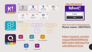 Quizizz
Kahoot!
https://49.kahoot.it
https://b.socrative.com/login/student/
Room name: GESTAO3
https://quizizz.com/joi
n/quiz/5fd2bf3f69e5a
8001b361c60/start?st
udentShare=true
 