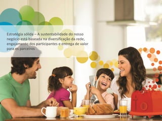 Estratégia sólida – A sustentabilidade do nosso
negócio está baseada na diversificação da rede,
engajamento dos participantes e entrega de valor
para os parceiros
 