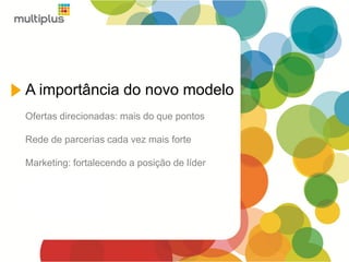 A importância do novo modelo
Ofertas direcionadas: mais do que pontos
Rede de parcerias cada vez mais forte
Marketing: fortalecendo a posição de líder
 