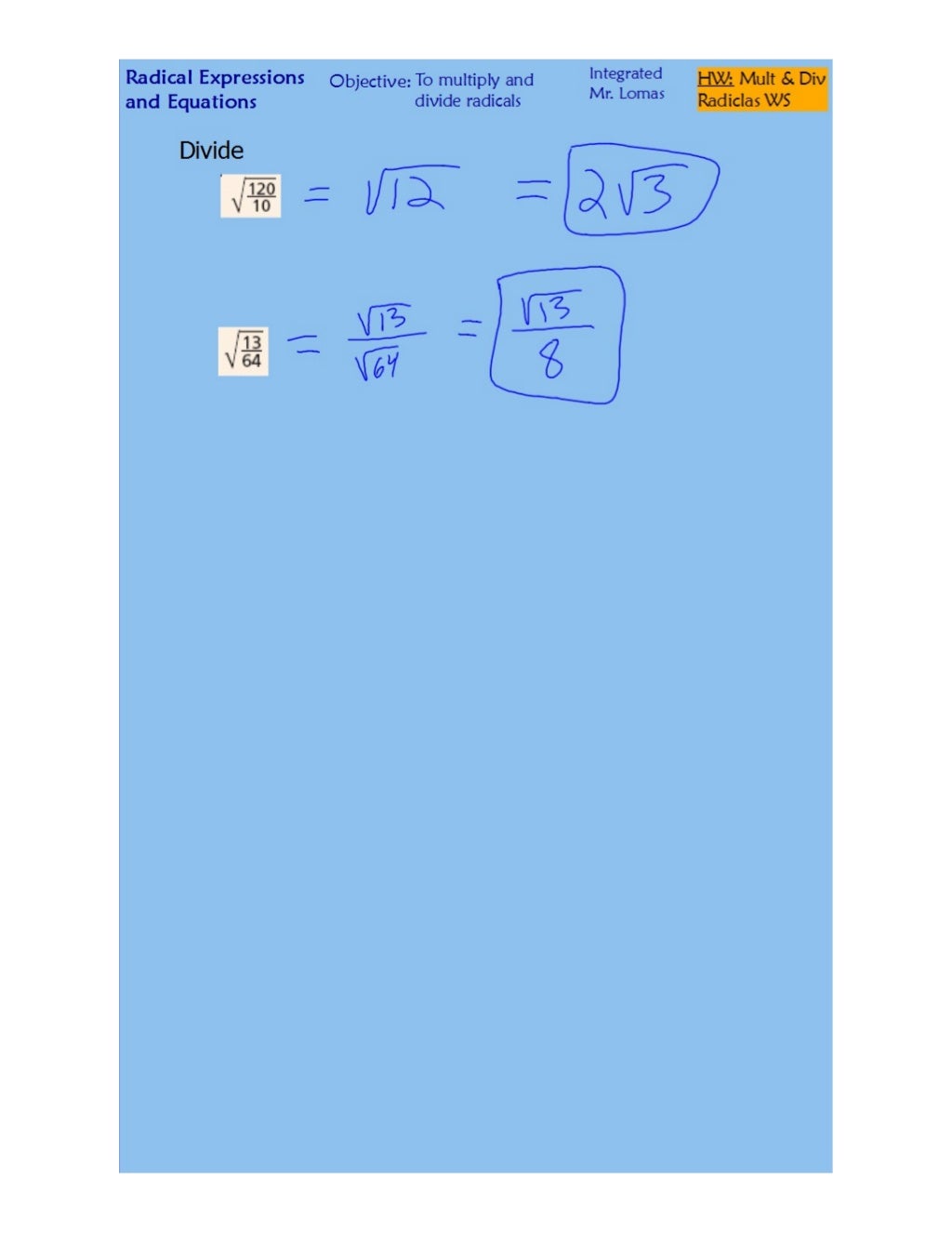 Multiplying and dividing radicals pdf