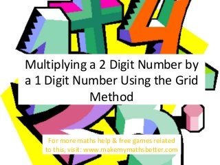 Multiplying a 2 Digit Number by
a 1 Digit Number Using the Grid
Method
For more maths help & free games related
to this, visit: www.makemymathsbetter.com

 