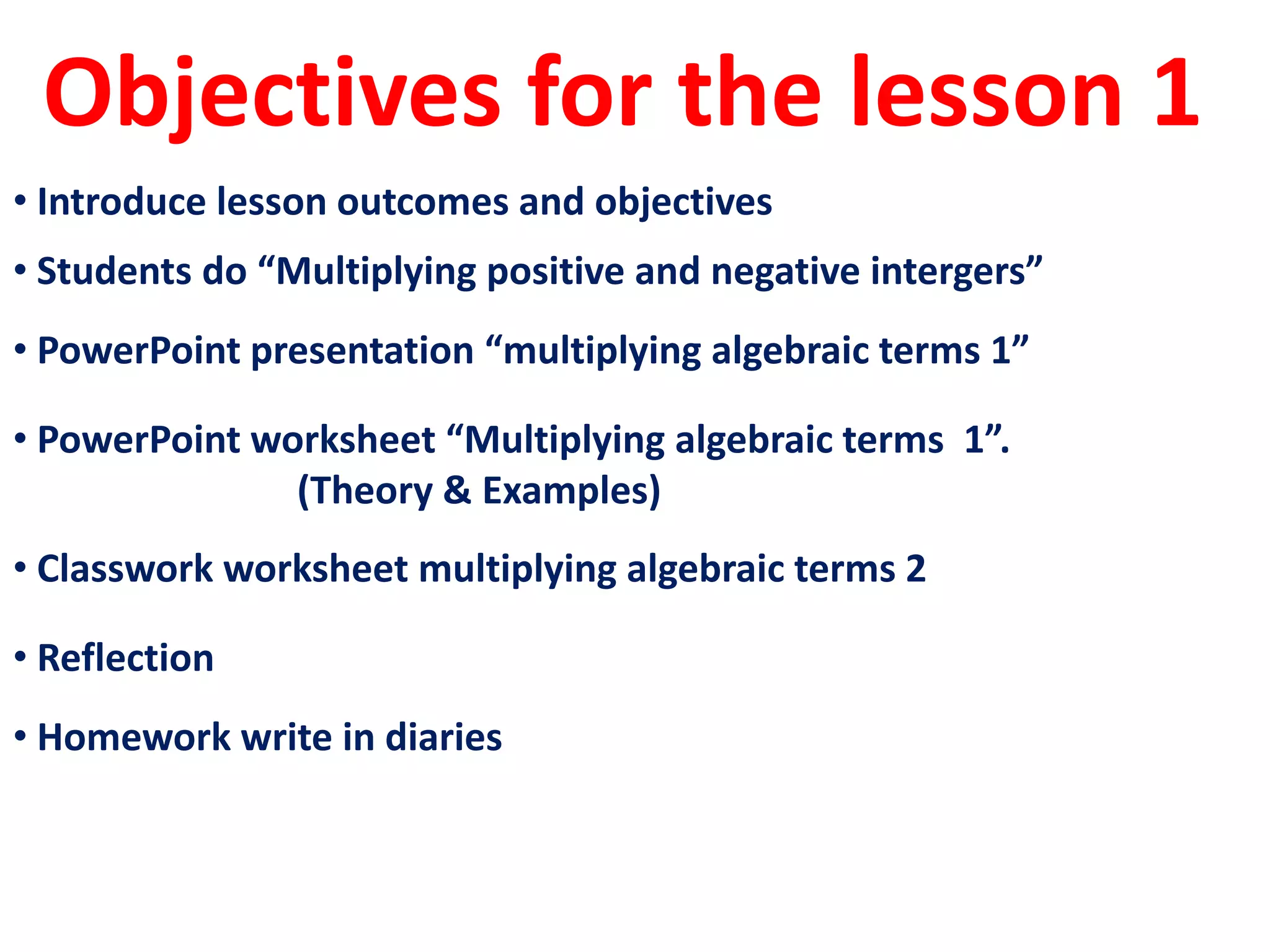 Multiplying algebraic terms pptx