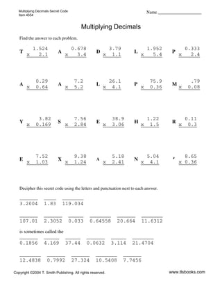 Multiplyingdecimalssecretcode | PDF