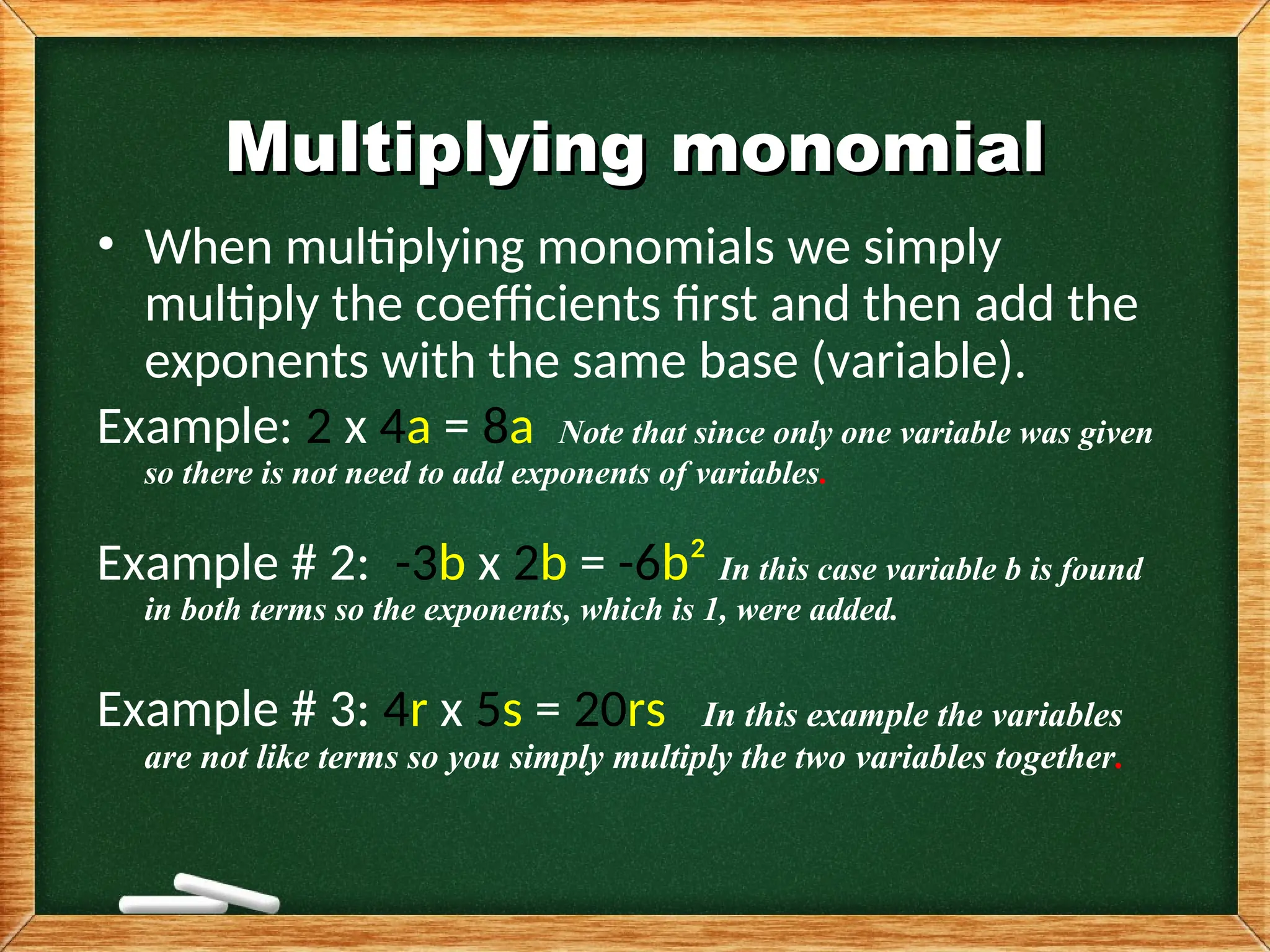 Multiplying & Dividing Monomials in algebraic expressions.ppt