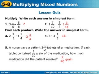 Multiplying Two Mix Numbers Multiplying mixed numbers | PPT
