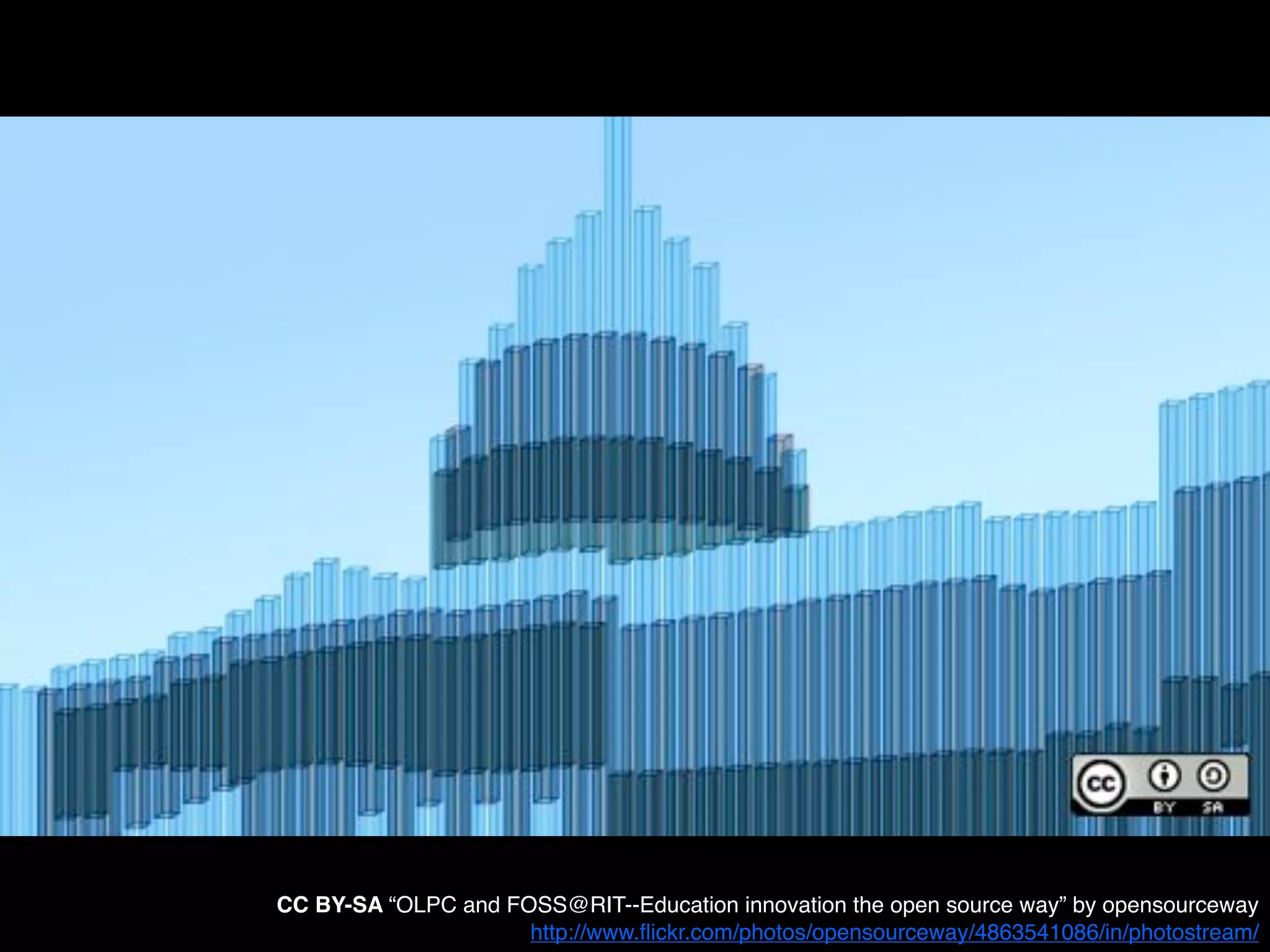 CC BY-SA “OLPC and FOSS@RIT--Education innovation the open source way” by opensourceway
                     http://www.ﬂickr.com/photos/opensourceway/4863541086/in/photostream/
 