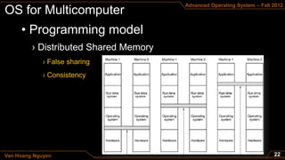 Advanced Operating System – Fall 2012




     • Programming model

             › False sharing
             › Consistency




Van Hoang Nguyen
 