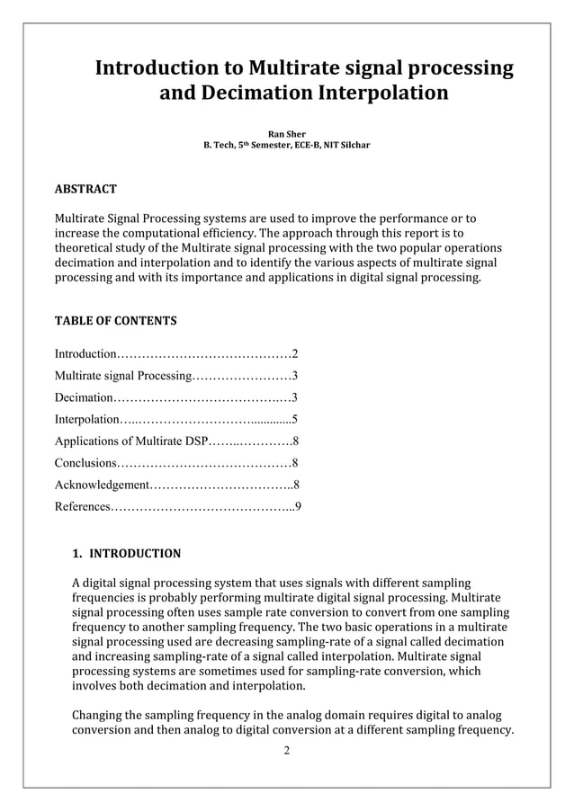 Multirate signal processing and decimation interpolation