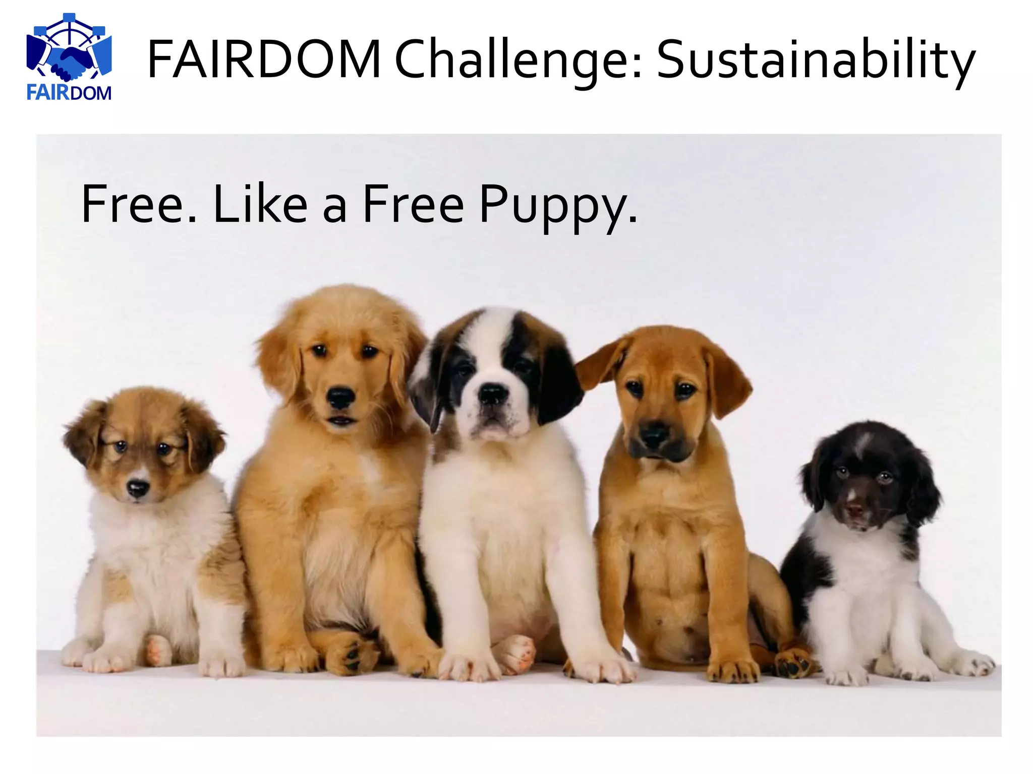 FAIRDOM Challenge: Sustainability
Free. Like a Free Puppy.
 