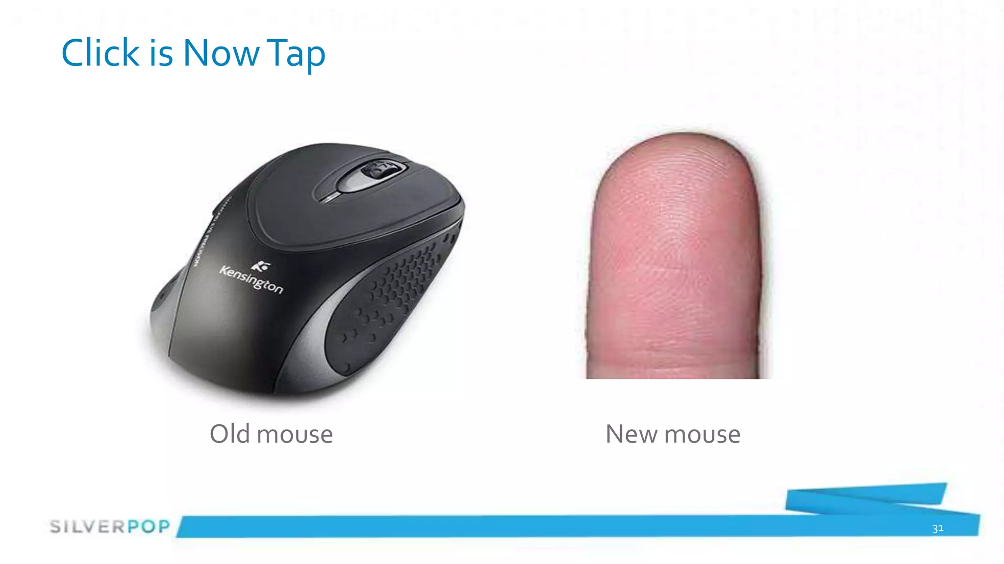 Click is Now Tap




        Old mouse   New mouse


                                31
 