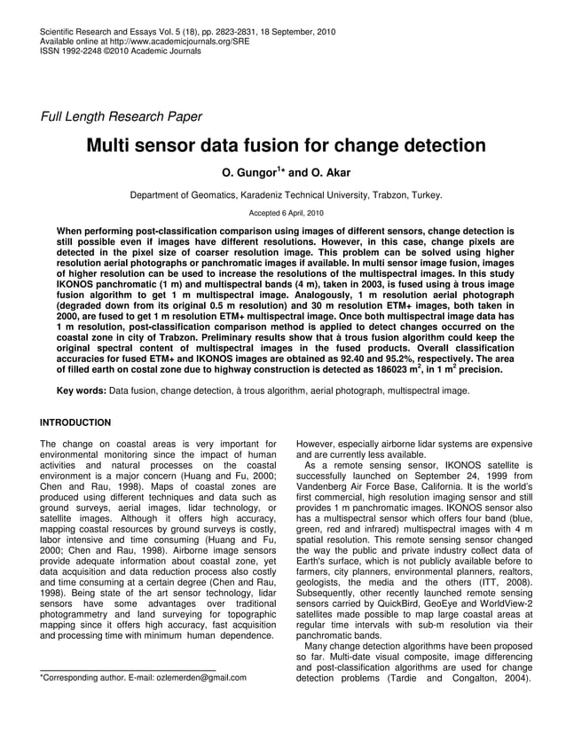 Multi sensor data fusion for change detection | PDF