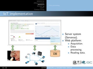 MOOSY32
eNose in action
MOOSY4
To sum up
COST
Contact Group
Data processing
IoT implementation
Server system
(Serverus).
W...