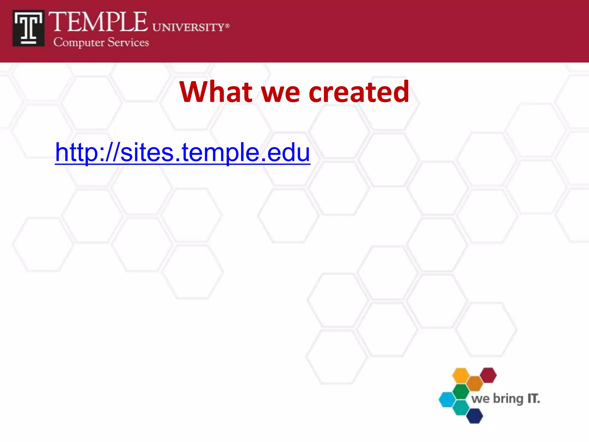 What we created
http://sites.temple.edu
 