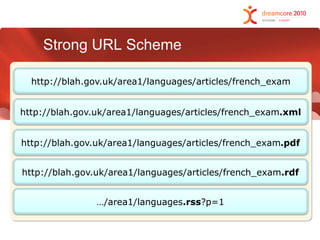Strong URL Schemehttp://blah.gov.uk/area1/languages/articles/french_examhttp://blah.gov.uk/area1/languages/articles/french_exam.xmlhttp://blah.gov.uk/area1/languages/articles/french_exam.pdf…/area1/languages.rss?p=1http://blah.gov.uk/area1/languages/articles/french_exam.rdf
