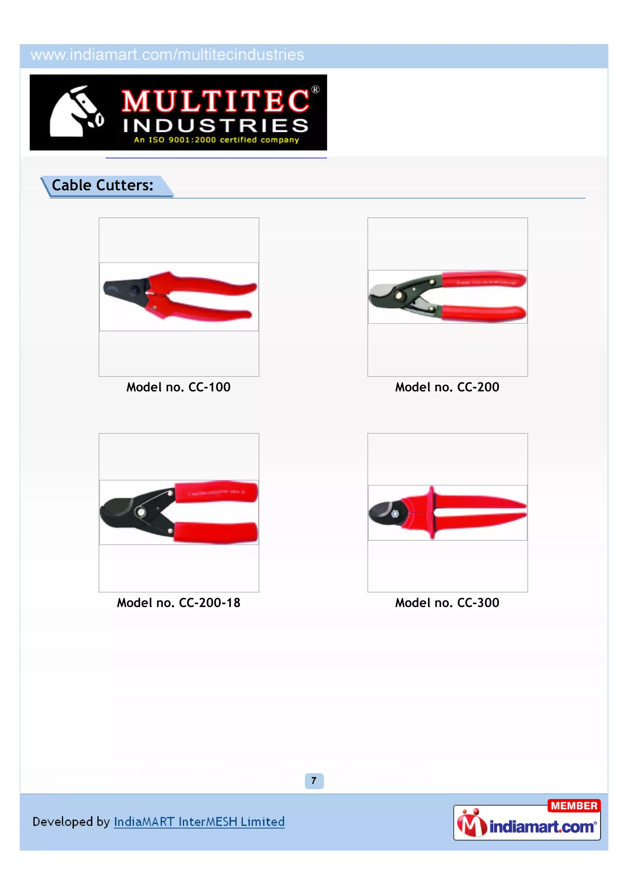 Cable Cutters:




          Model no. CC-100    Model no. CC-200




        Model no. CC-200-18   Model no. CC-300
 