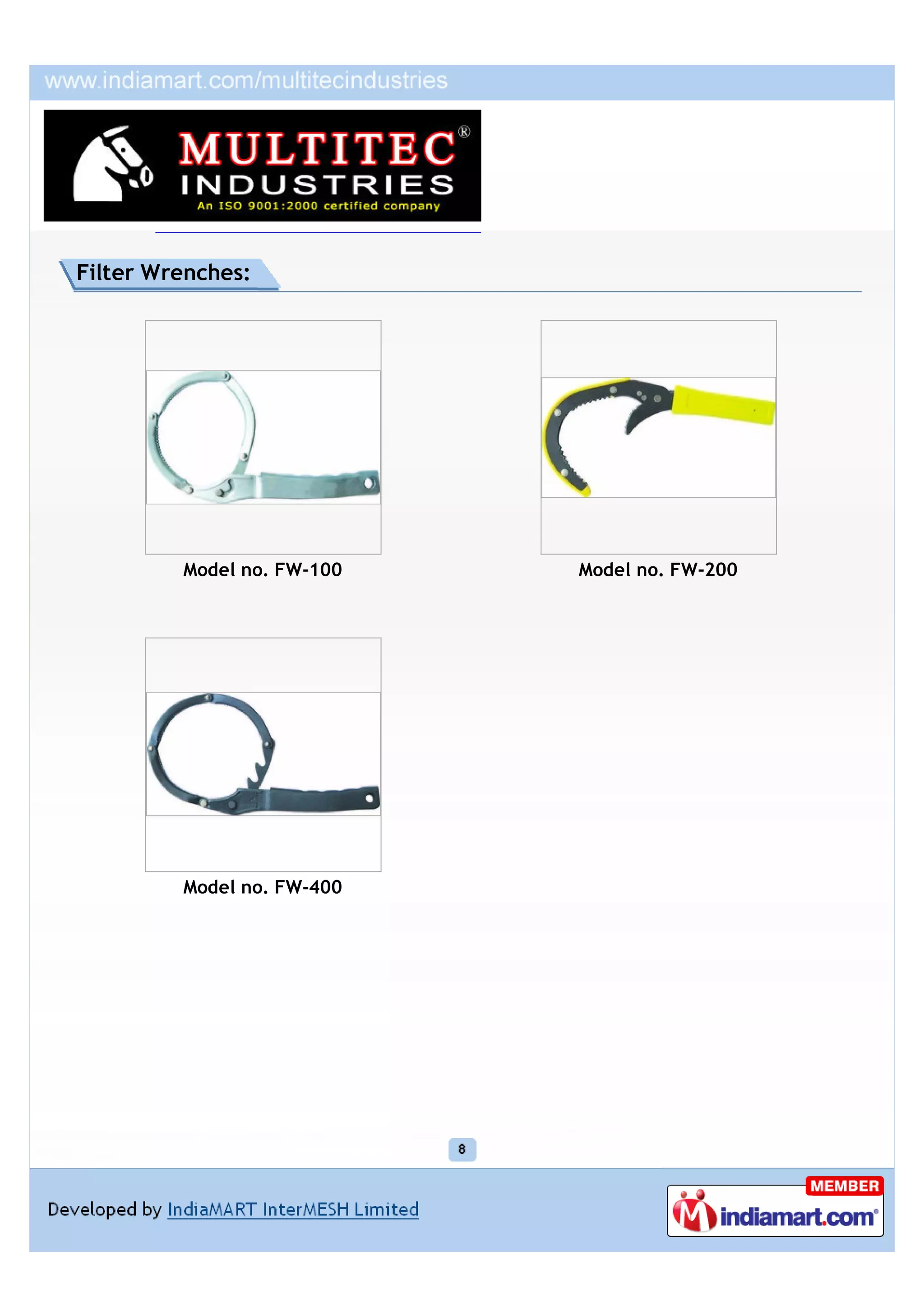 Filter Wrenches:




         Model no. FW-100   Model no. FW-200




         Model no. FW-400
 