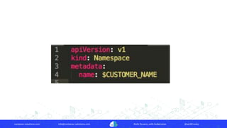 container-solutions.com info@container-solutions.com Multi-Tenancy with Kubernetes @IanDCrosby
 