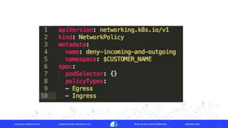 container-solutions.com info@container-solutions.com Multi-Tenancy with Kubernetes @IanDCrosby
 
