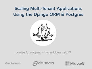 Scaling Multi-Tenant Applications
Using the Django ORM & Postgres
Louise Grandjonc - Pycaribbean 2019
@louisemeta
 
