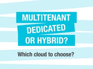 Which cloud to choose?
DEDICATED
MULTITENANT
OR HYBRID?
 