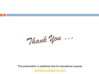 40
This presentation is published only for educational purpose
shindesir.pvp@gmail.com
 