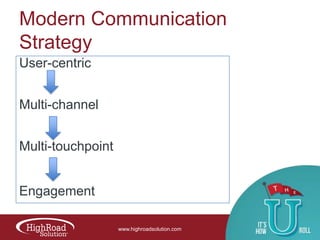 Modern Communication
Strategy
User-centric
Multi-channel
Multi-touchpoint

Engagement
www.highroadsolution.com

 