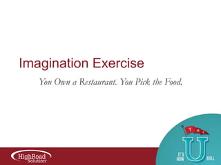 Imagination Exercise
You Own a Restaurant. You Pick the Food.

 