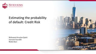 Estimating the probability
of default: Credit Risk
Mohamed Arsalan Qadri
Sarvesh Saurabh
Mohit Ravi
 