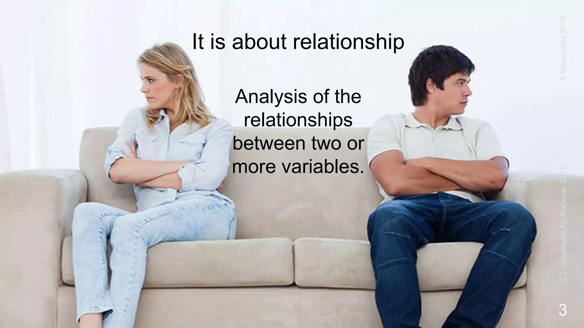 It is about relationship
Analysis of the
relationships
between two or
more variables.
8November2016(C)JamalludinAbRahman2015
3
 