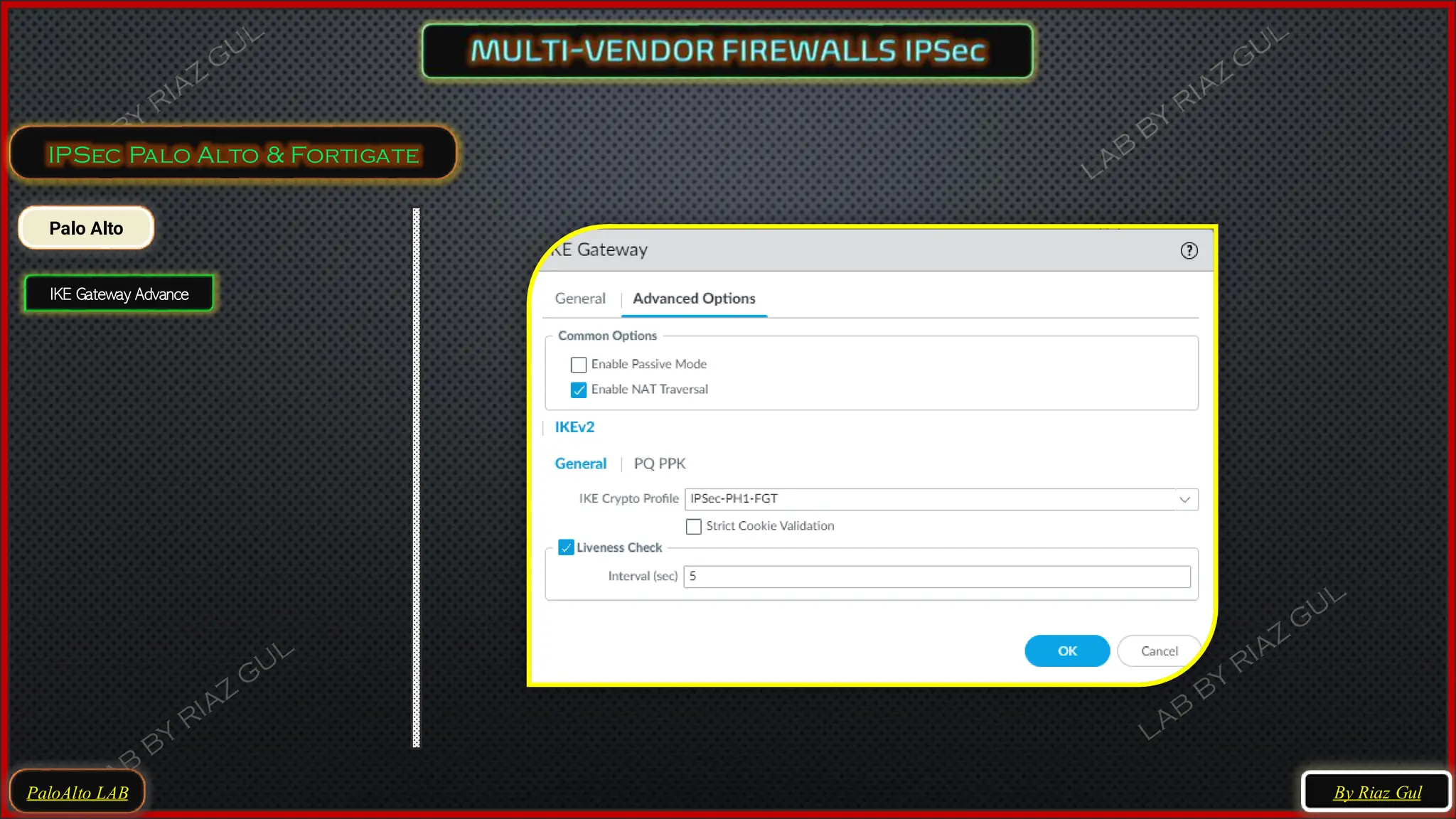 PaloAlto LAB
IPSec Palo Alto & Fortigate
By Riaz Gul
Palo Alto
IKE Gateway Advance
 