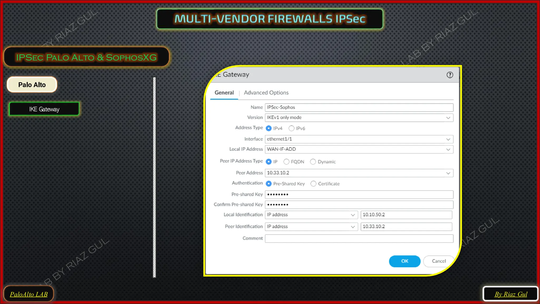 PaloAlto LAB
IPSec Palo Alto & SophosXG
By Riaz Gul
Palo Alto
IKE Gateway
 