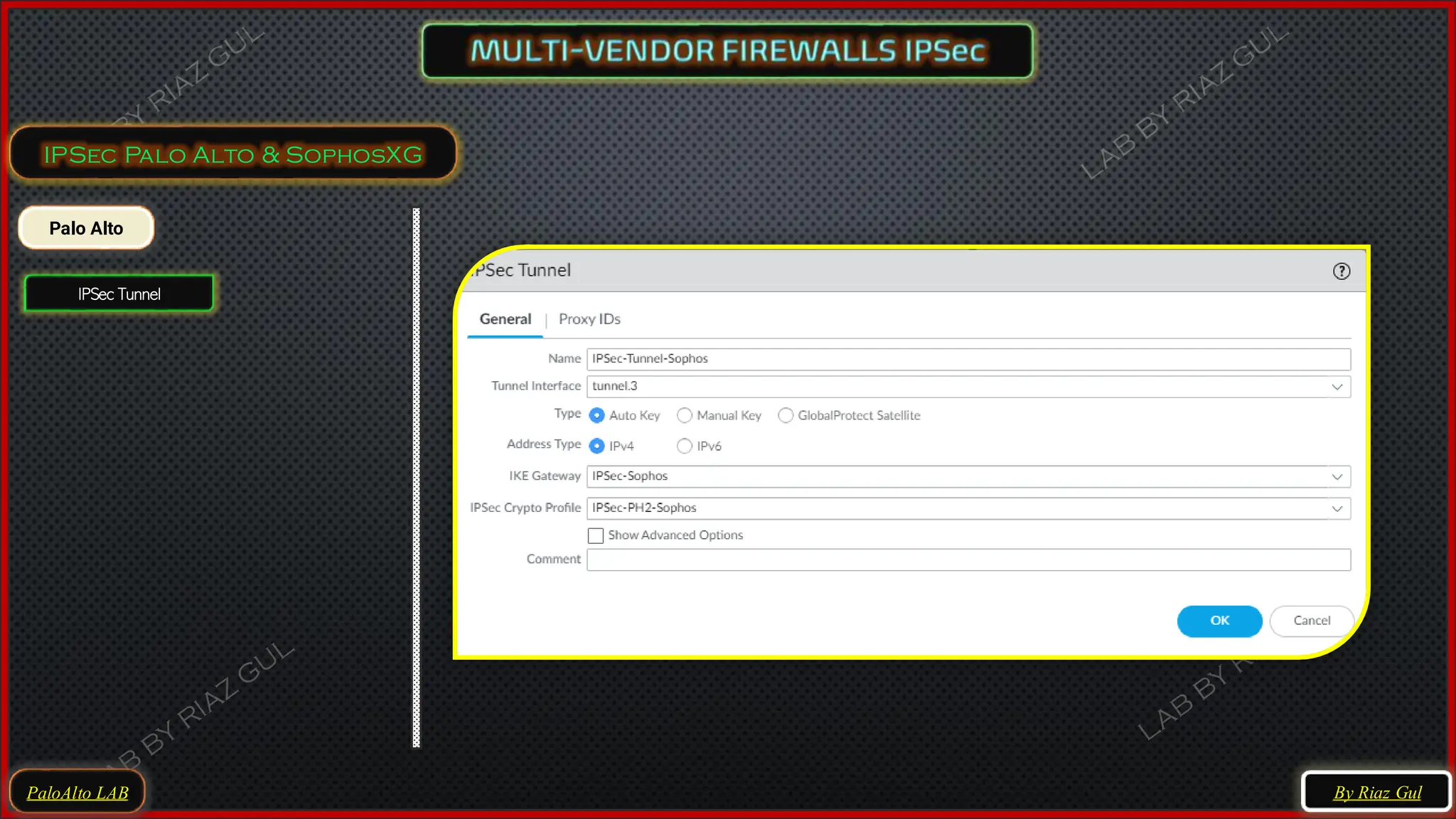 PaloAlto LAB
IPSec Palo Alto & SophosXG
By Riaz Gul
Palo Alto
IPSec Tunnel
 