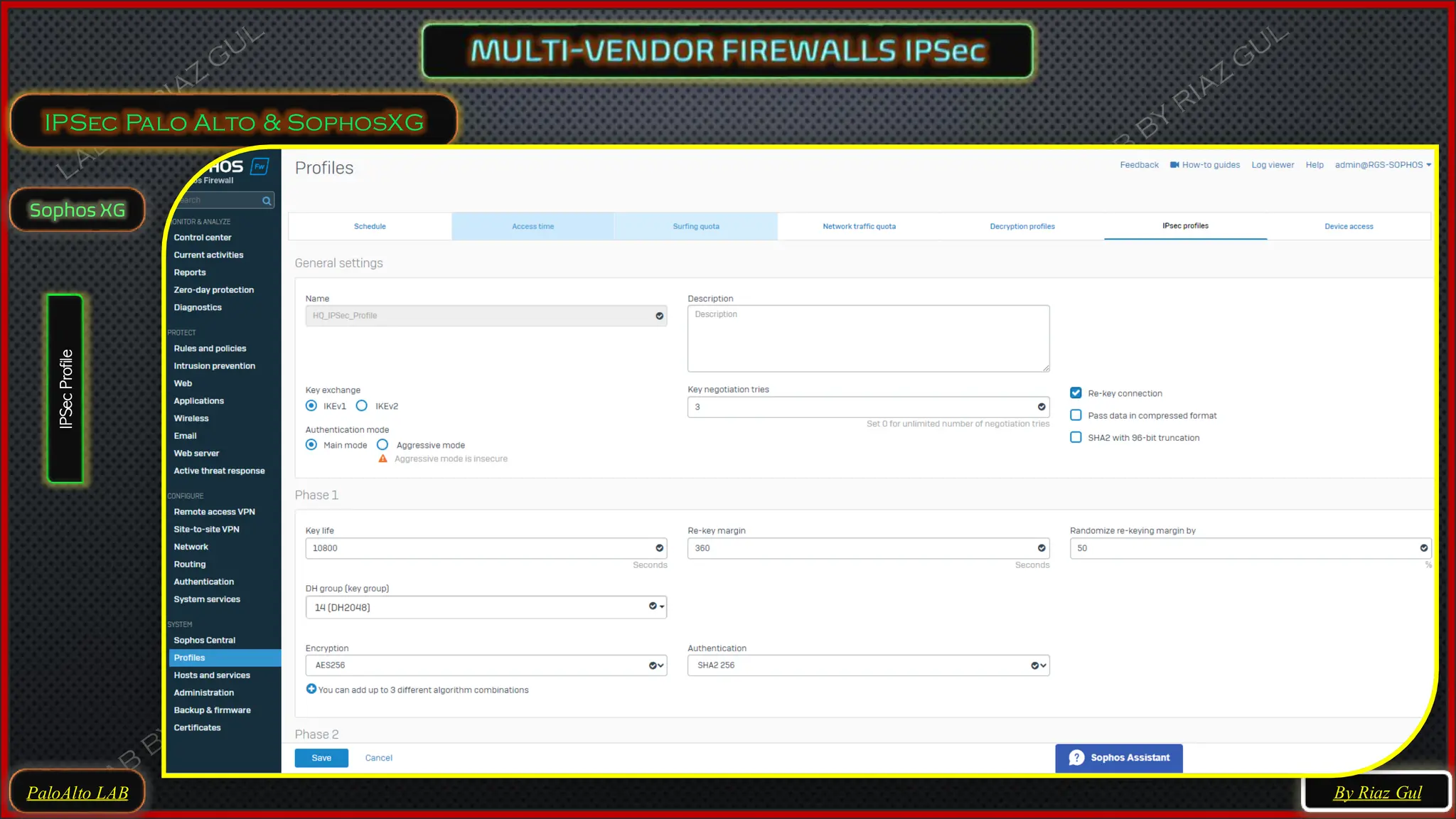 PaloAlto LAB
IPSec Palo Alto & SophosXG
By Riaz Gul
Sophos XG
IPSec
Profile
 