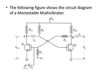 • The following figure shows the circuit diagram
of a Monostable Multivibrator.
 