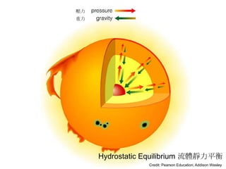 Credit: Pearson Education, Addison Wesley
Hydrostatic Equilibrium 流體靜力平衡
壓力
重力
 