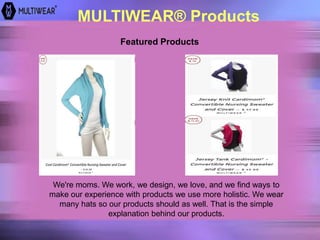 MULTIWEAR® Products
Featured Products
We're moms. We work, we design, we love, and we find ways to
make our experience with products we use more holistic. We wear
many hats so our products should as well. That is the simple
explanation behind our products.
 