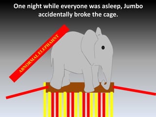 One night while everyone was asleep, Jumbo accidentally broke the cage.ABNORMAL ELEPHAHNT
