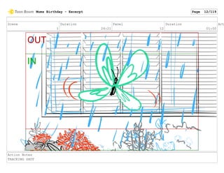 Scene
1
Duration
24:21
Panel
12
Duration
01:00
Act
Action Notes
TRACKING SHOT
Mums Birthday - Excerpt Page 12/119
 