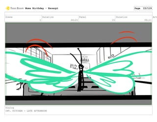Scene
1
Duration
24:21
Panel
15
Duration
00:11
Act
Dialog
INT. KITCHEN - LATE AFTERNOON
Mums Birthday - Excerpt Page 15/119
 