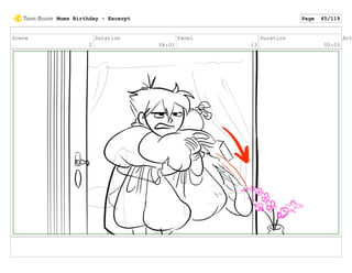 Scene
2
Duration
08:01
Panel
13
Duration
00:05
Act
Mums Birthday - Excerpt Page 45/119
 