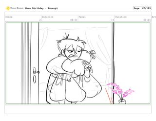 Scene
2
Duration
08:01
Panel
15
Duration
00:16
Act
Mums Birthday - Excerpt Page 47/119
 