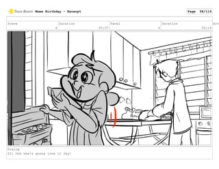 Scene
4
Duration
05:07
Panel
6
Duration
00:14
Act
Dialog
ZI: Ooh she?s gonna love it Jay!
Mums Birthday - Excerpt Page 58/119
 