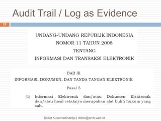 Audit Trail / Log as Evidence
Didiet Kusumadihardja | didiet@arch.web.id
25
 