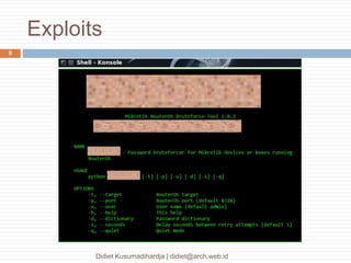 Exploits
Didiet Kusumadihardja | didiet@arch.web.id
9
 