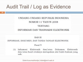 Audit Trail / Log as Evidence
Didiet Kusumadihardja | didiet@arch.web.id
25
 