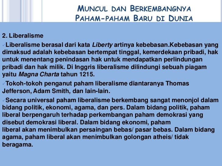 Munculnya paham baru di dunia dan hubungan pola kehidupan 