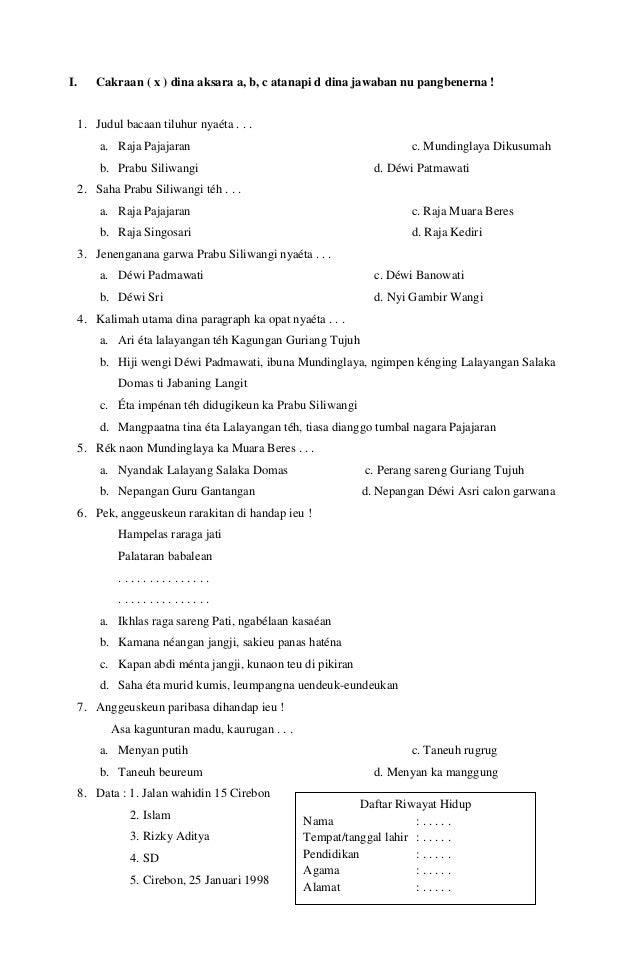 Soal Uas Bahasa Sunda Pribahasa Kelas 9 Kurikulum 2013