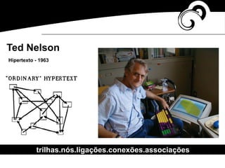 trilhas.nós.ligações.conexões.associações
Hipertexto - 1963
Ted Nelson
 