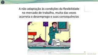 A não adaptação às condições da flexibilidade
no mercado de trabalho, muita das vezes
acarreta o desemprego e suas consequências
16
 